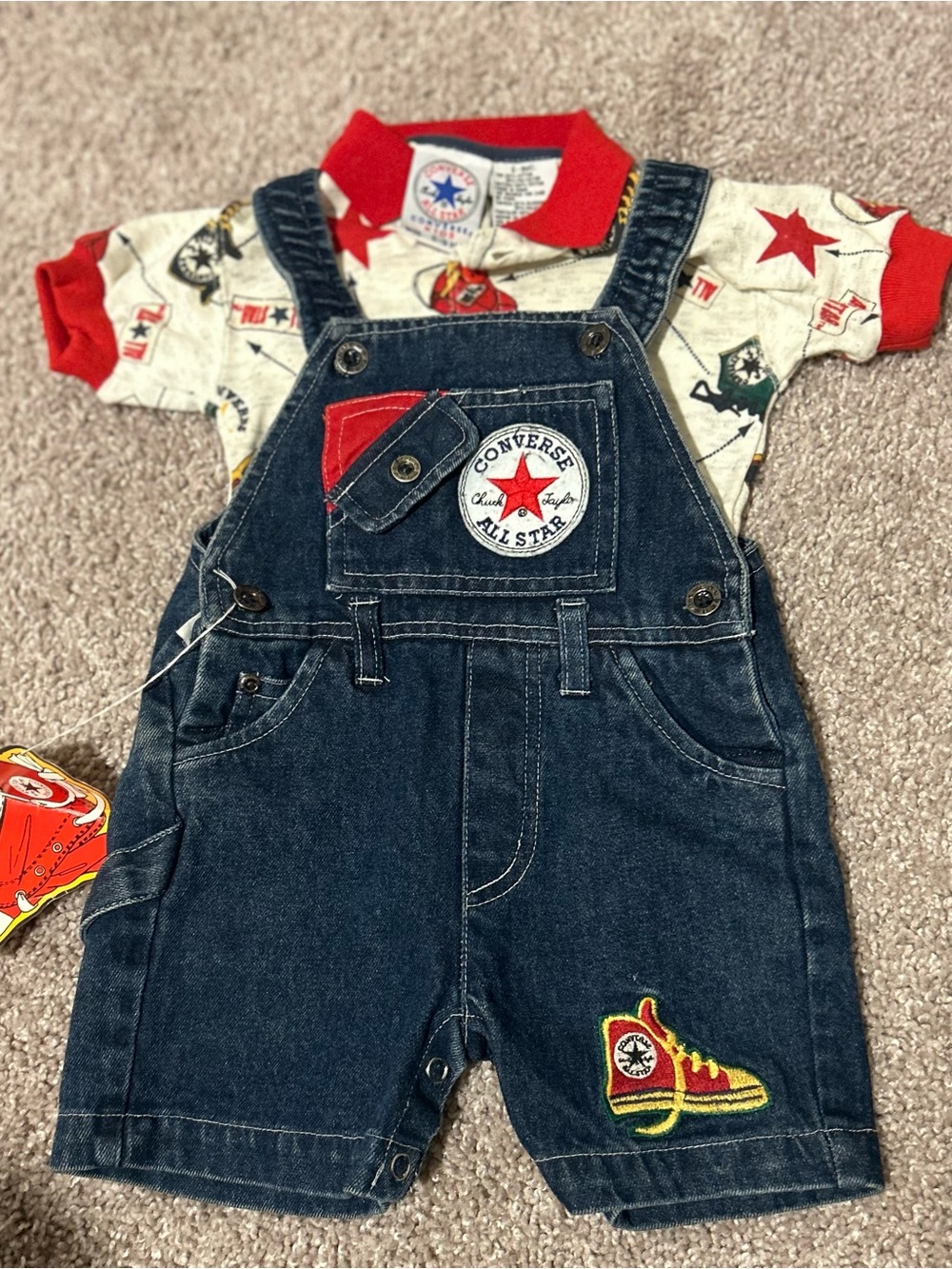 Vintage Converse All Star Baby Denim Overall Outfit Set Size 6/9 Months NWT